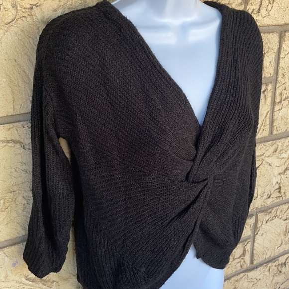Express Tye Knot V Black Sweater Soft Comfy Sexy Size Med - Picture 5 of 11